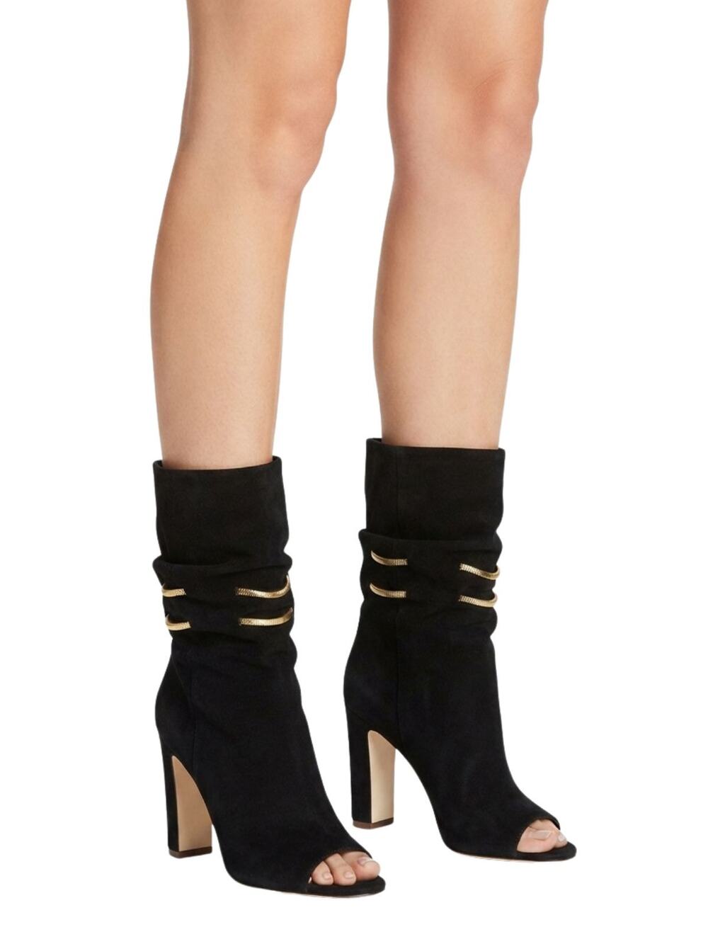 Jimmy Choo Suede Open Toe Mysen Pull On Ankle Booties Black Women's Size 35.5